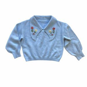 Vintage Cottagecore Cropped Embroidered Statement Collar Sweater | Small